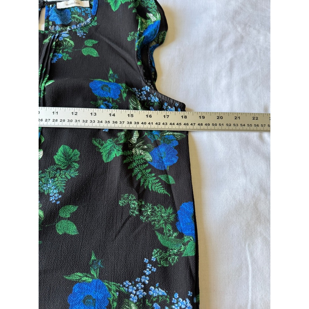 Mandee Floral Flutter Sleeve Pleated Front Blouse Black Blue S Cottagecore Boho - Picture 8 of 11